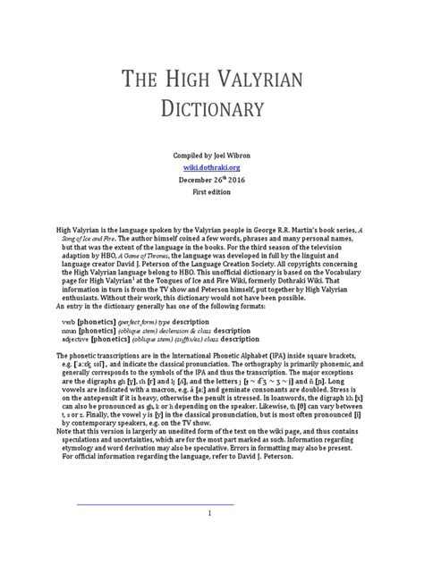 Valyrian Dictionary .